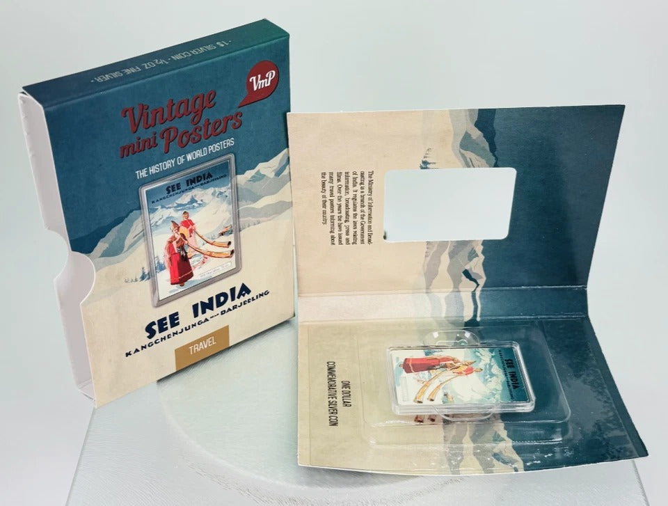 Niue 2015 $1 Vintage Mini Posters “See India” – JVP & PAMP 1/2 Oz Pure Silver Bar