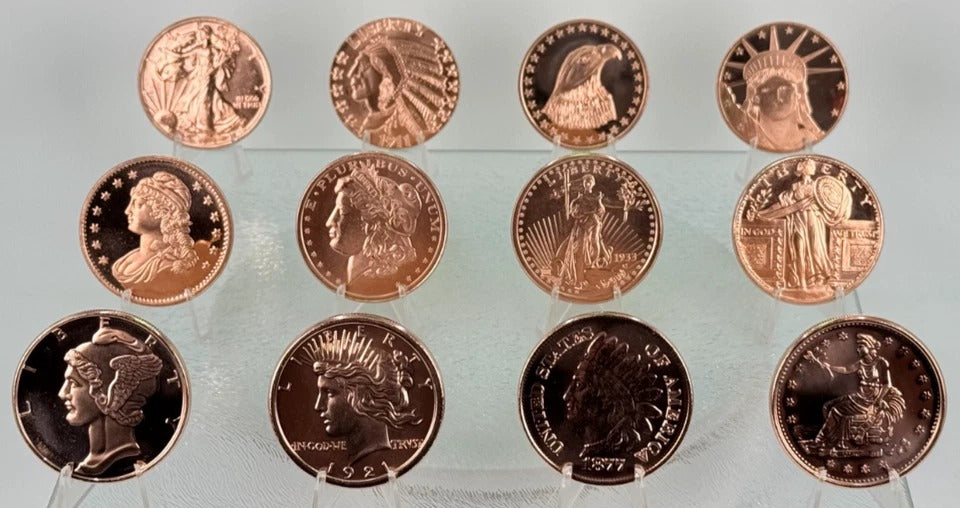Copper Art Coins * Twelve-Piece Liberty Lot * Fine .999 Bullion * Minted in USA