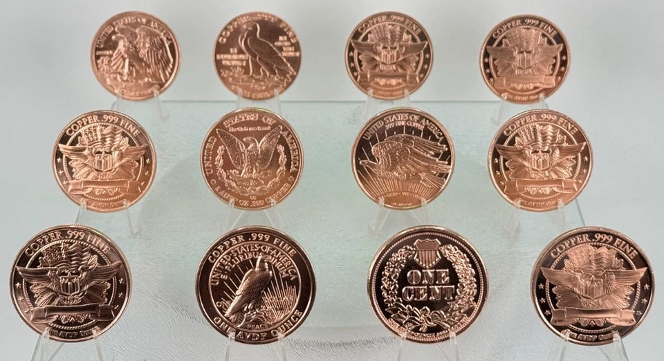 Copper Art Coins * Twelve-Piece Liberty Lot * Fine .999 Bullion * Minted in USA