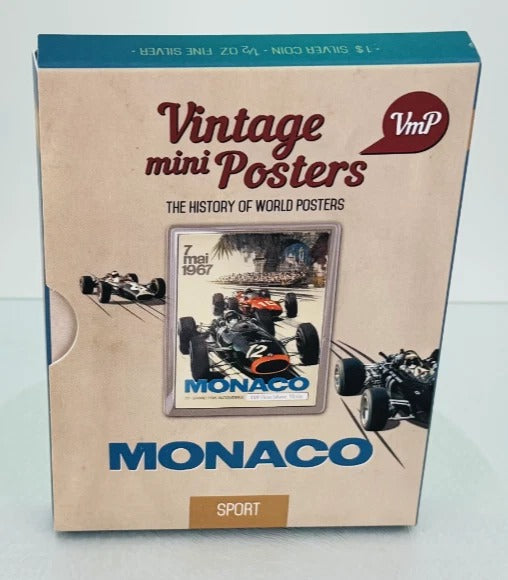 Niue 2015 $1 Vintage Mini Posters “Monaco” – JVP & PAMP 1/2 Oz Pure Silver $1 Coin