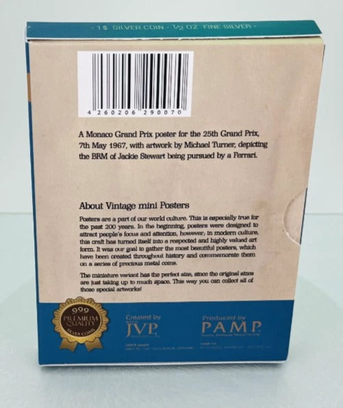 Niue 2015 $1 Vintage Mini Posters “Monaco” – JVP & PAMP 1/2 Oz Pure Silver $1 Coin