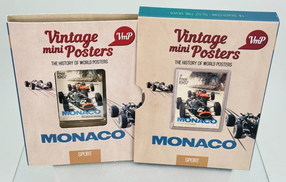 Niue 2015 $1 Vintage Mini Posters “Monaco” – JVP & PAMP 1/2 Oz Pure Silver $1 Coin