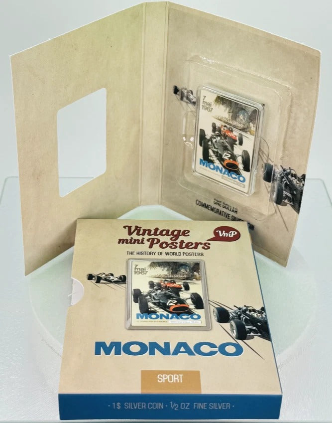Niue 2015 $1 Vintage Mini Posters “Monaco” – JVP & PAMP 1/2 Oz Pure Silver $1 Coin
