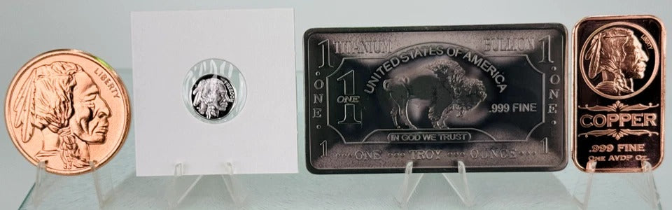 Silver, Titanium, Copper * Native American Art * 4-Pc. Set * Fine .999 Bullion