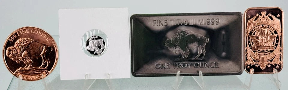 Silver, Titanium, Copper * Native American Art * 4-Pc. Set * Fine .999 Bullion