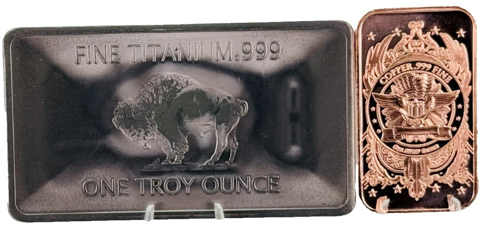 Titanium & Copper * Native American Art Bars * Two-Piece Set * Fine .999 Bullion
