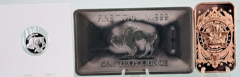 Silver, Titanium, Copper * Native American Art Bars & Coin * Three-Piece Set