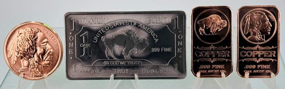 Titanium & Copper * Native American Art Bars & Coin * 4-Piece Set * Minted in USA