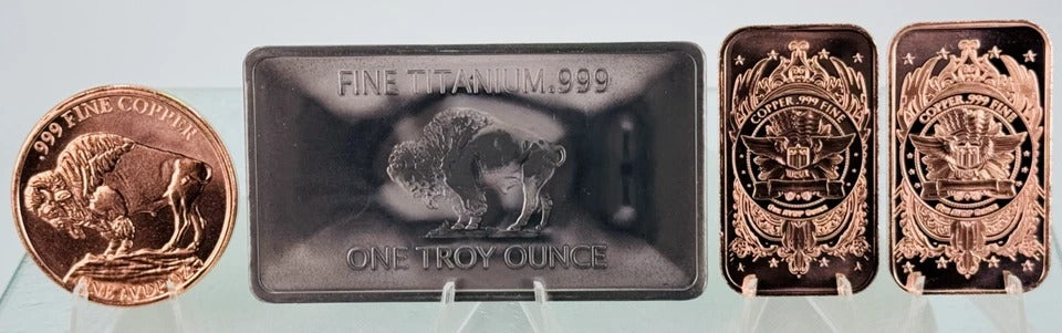 Titanium & Copper * Native American Art Bars & Coin * 4-Piece Set * Minted in USA