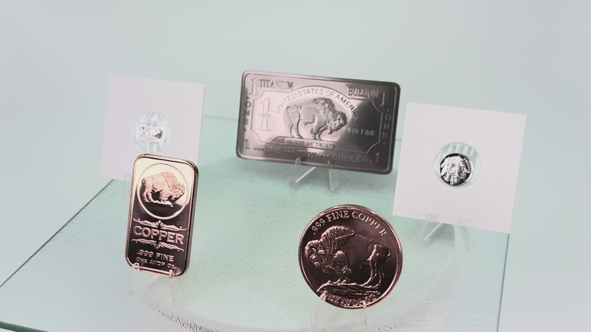 Silver, Titanium & Copper * Buffalo Art Bars & Rounds * 5-Piece Set * USA Minted