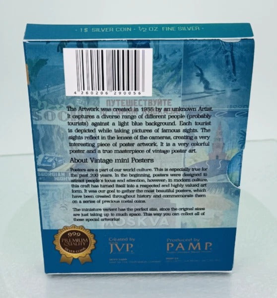 Niue 2015 $1 Vintage Mini Posters “Visit the USSR” * PAMP 1/2 Oz Pure Silver Bar