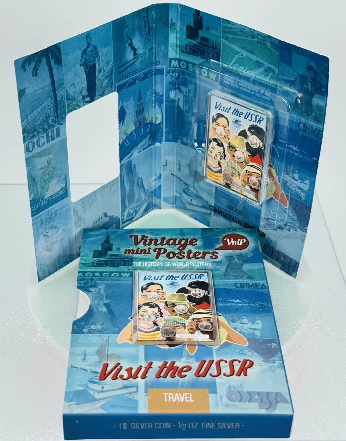 Niue 2015 $1 Vintage Mini Posters “Visit the USSR” * PAMP 1/2 Oz Pure Silver Bar