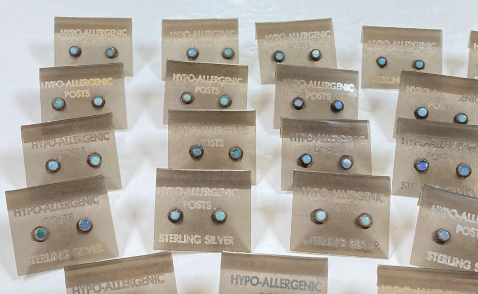 Sterling Silver .925 * Fiery Opal Studs * Vintage 1980's NOS * Hypoallergenic