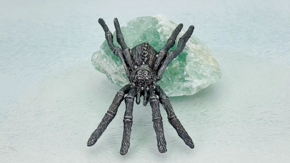 Spider Figurine * 95% Pure Pewter * Plus One Free Random Color Gemstone Display