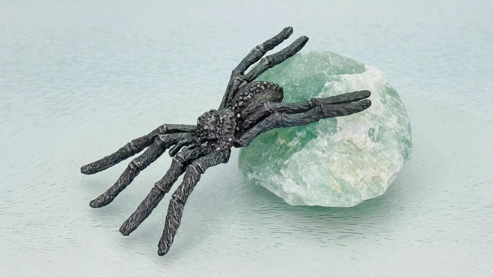 Spider Figurine * 95% Pure Pewter * Plus One Free Random Color Gemstone Display