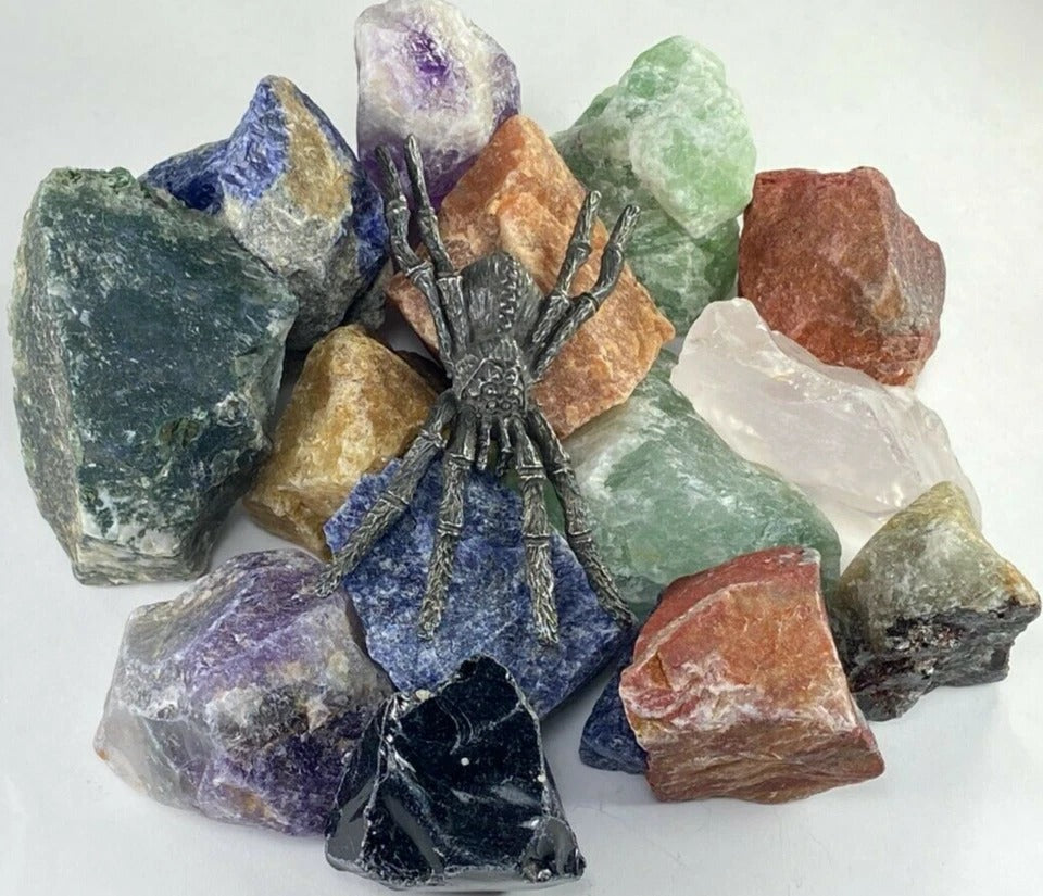 Spider Figurine * 95% Pure Pewter * Plus One Free Random Color Gemstone Display