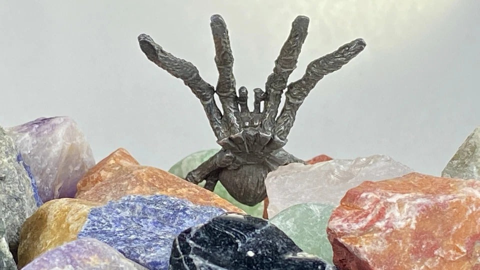 Spider Figurine * 95% Pure Pewter * Plus One Free Random Color Gemstone Display