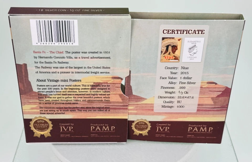 Niue 2015 $1 Vintage Mini Posters “The Chief” – JVP & PAMP 1/2 Oz Pure Silver