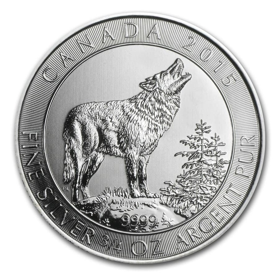 2015 Canada 3/4 oz Grey Wolf BU Silver Coin * Grey Wolf Series * Free Capsule