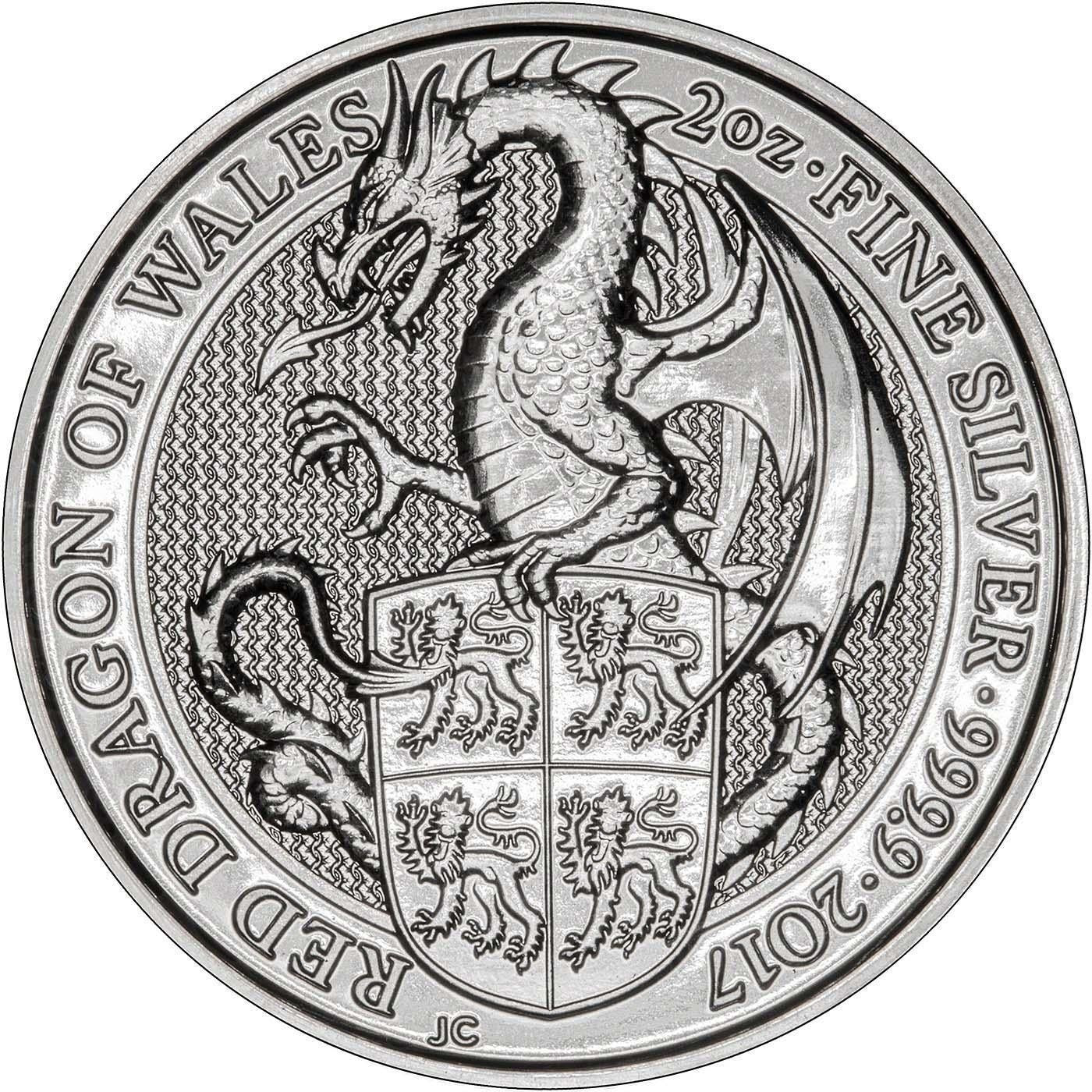 2017 British Queen’s Beasts * Red Dragon of Wales * 2 oz Silver Coin * Plus Free Capsule