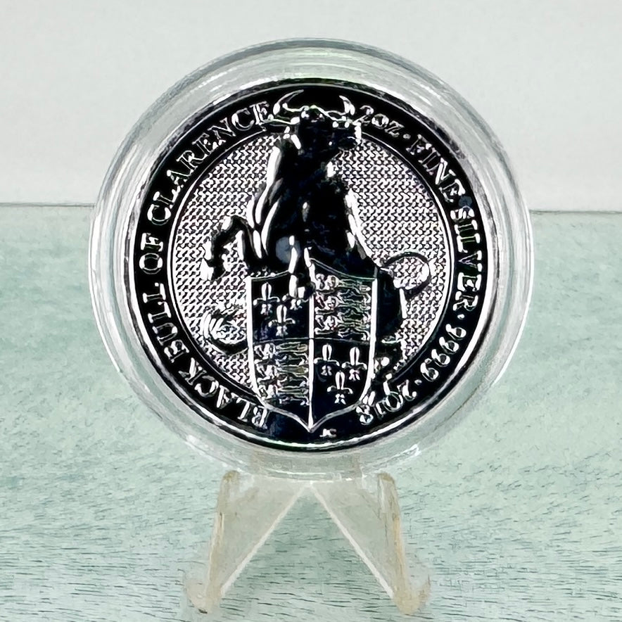 2018 British Queen’s Beasts * Black Bull of Clarence 2 oz Silver Coin * Plus Free Capsule