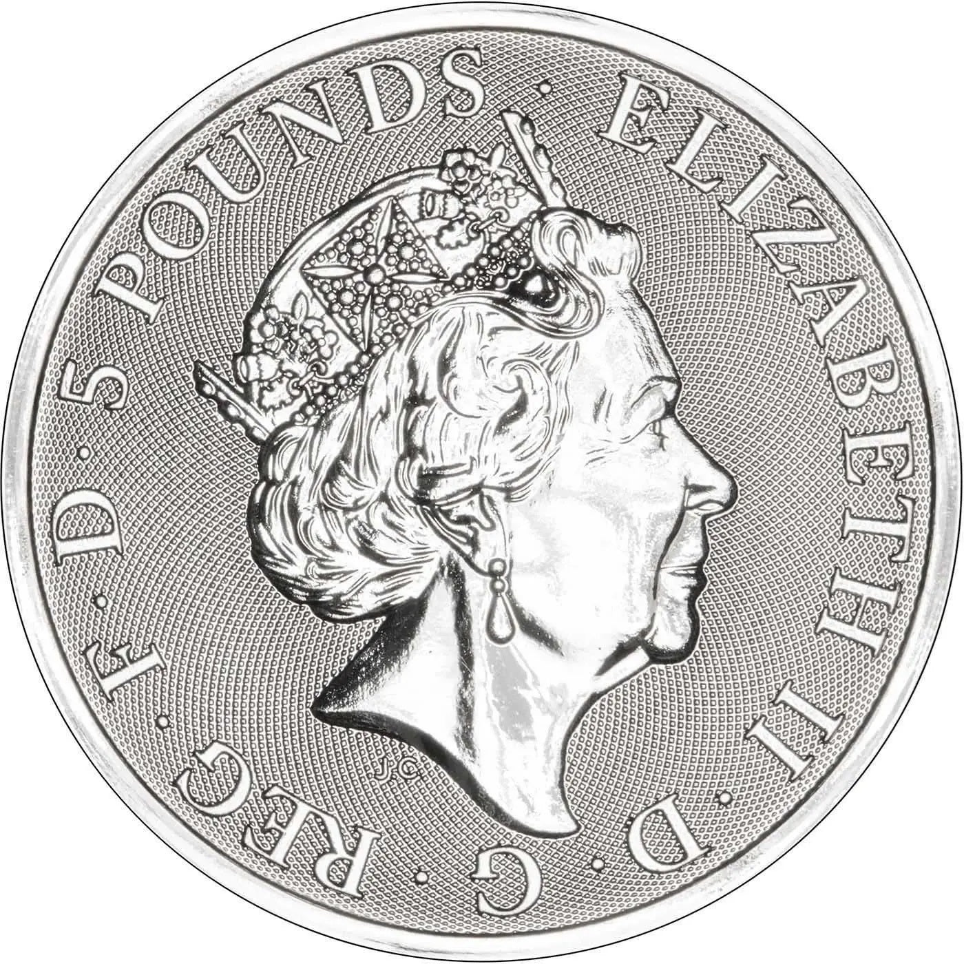 2018 British Queen’s Beasts * Black Bull of Clarence 2 oz Silver Coin * Plus Free Capsule