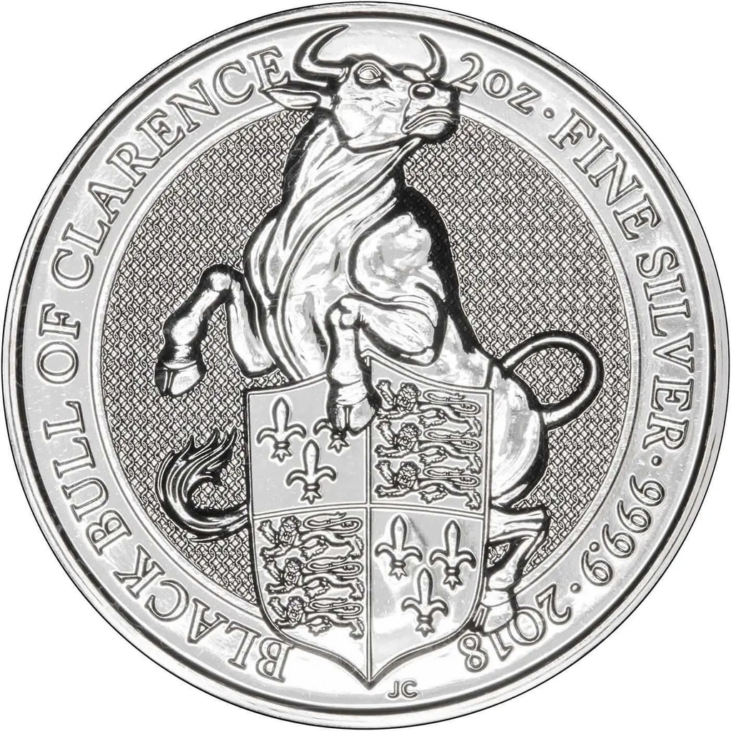 2018 British Queen’s Beasts * Black Bull of Clarence 2 oz Silver Coin * Plus Free Capsule