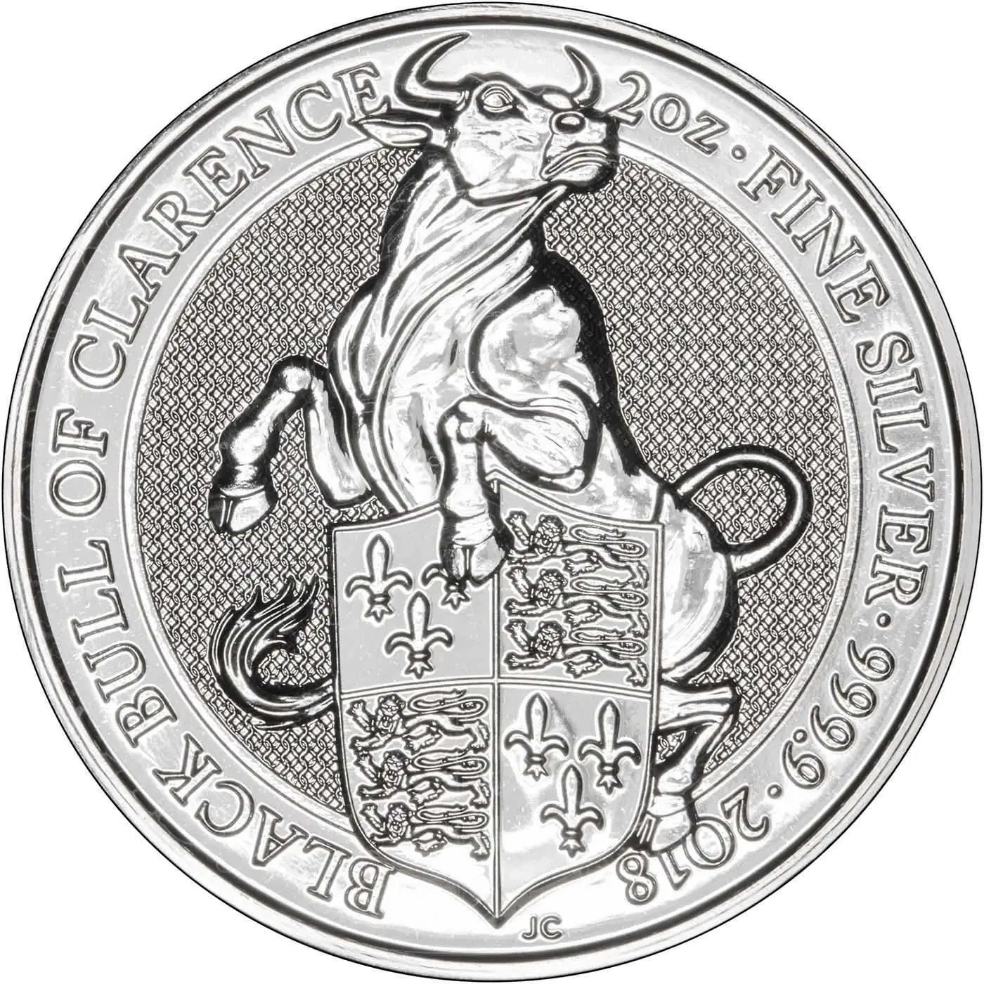 2018 British Queen’s Beasts * Black Bull of Clarence 2 oz Silver Coin * Plus Free Capsule