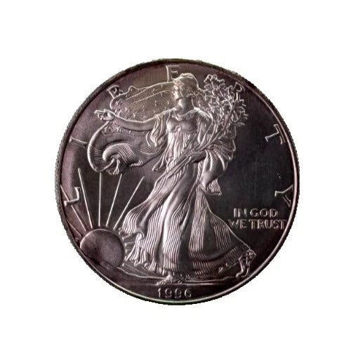 1996 American Silver Eagle * Key Date Near Perfect Strike * Pink Rainbow Tone * Plus Free Capsule