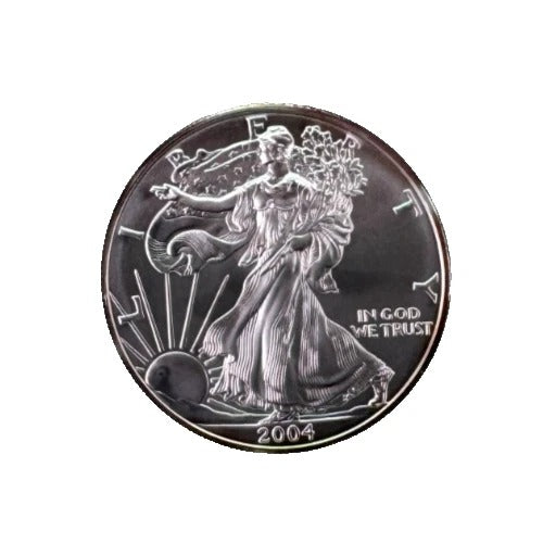 2004 American Silver Eagle * Near Perfect Strike * Subtle Pinkish Rainbow Rim * Plus Free Capsule