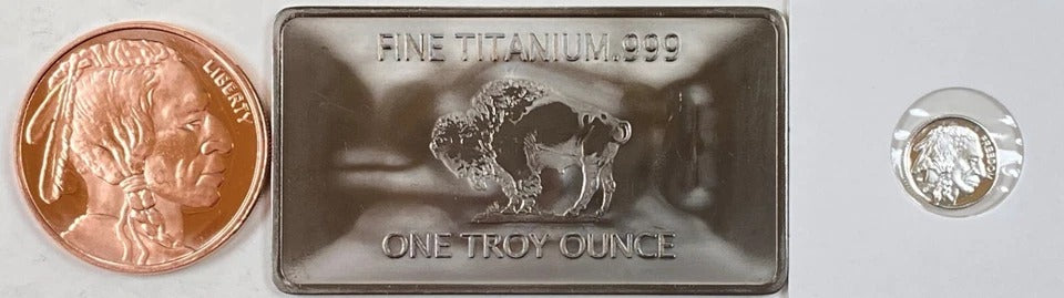 Silver, Copper and Titanium * Buffalo Art Bar and Coins * Three-Piece Mixed Bullion Set * Minted in the USA