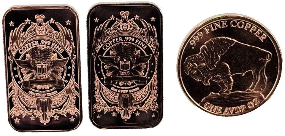 Copper Bullion Art Coin & Bars * 3-Piece Native American Set * Fine .999 Bullion