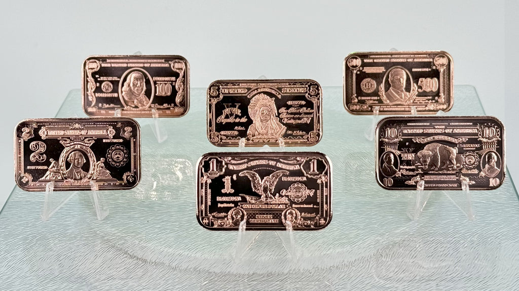 Copper Bullion Art Bars * US Currency Art * Six-Piece Set * Minted in the USA