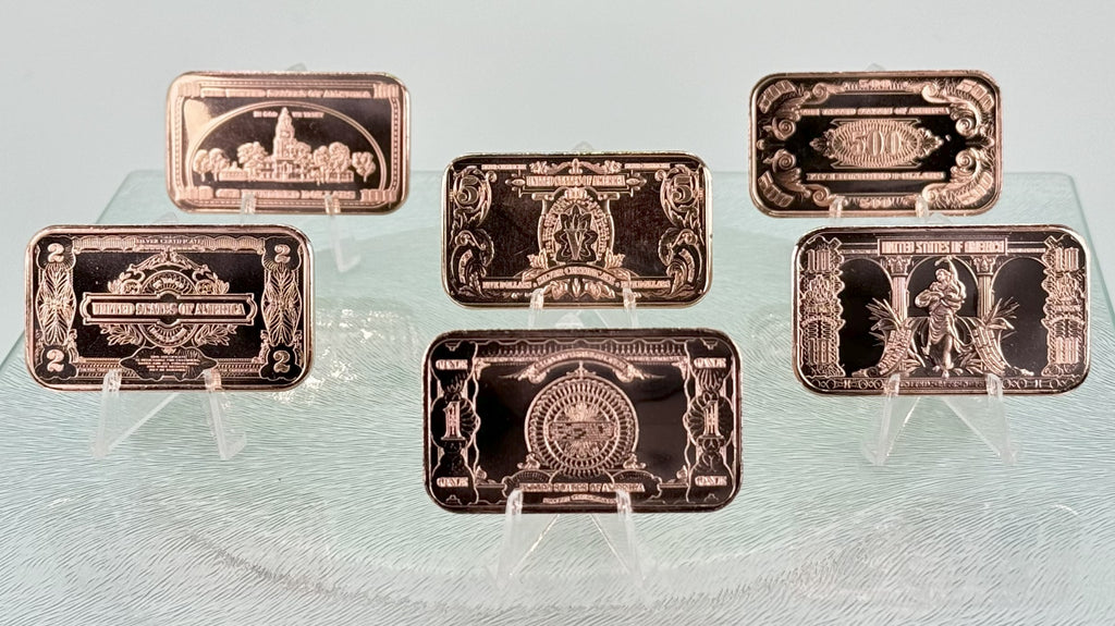 Copper Bullion Art Bars * US Currency Art * Six-Piece Set * Minted in the USA