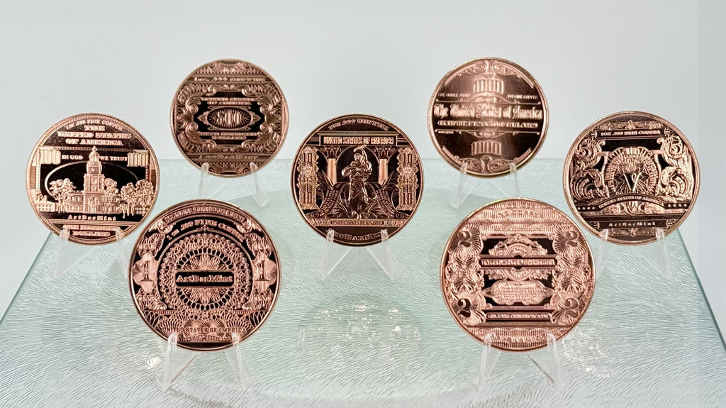 Copper Bullion Art Coins * US Currency Art * Seven-Piece Set * Minted in the USA