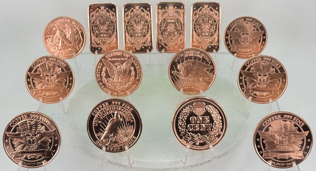 Copper Art Coins & Bars * 14-Piece Liberty Lot * Fine .999 Bullion * US Minted
