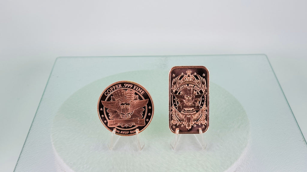 Copper Art Coin & Bar * Two-Piece Platinum Liberty Set * Fine .999 Bullion