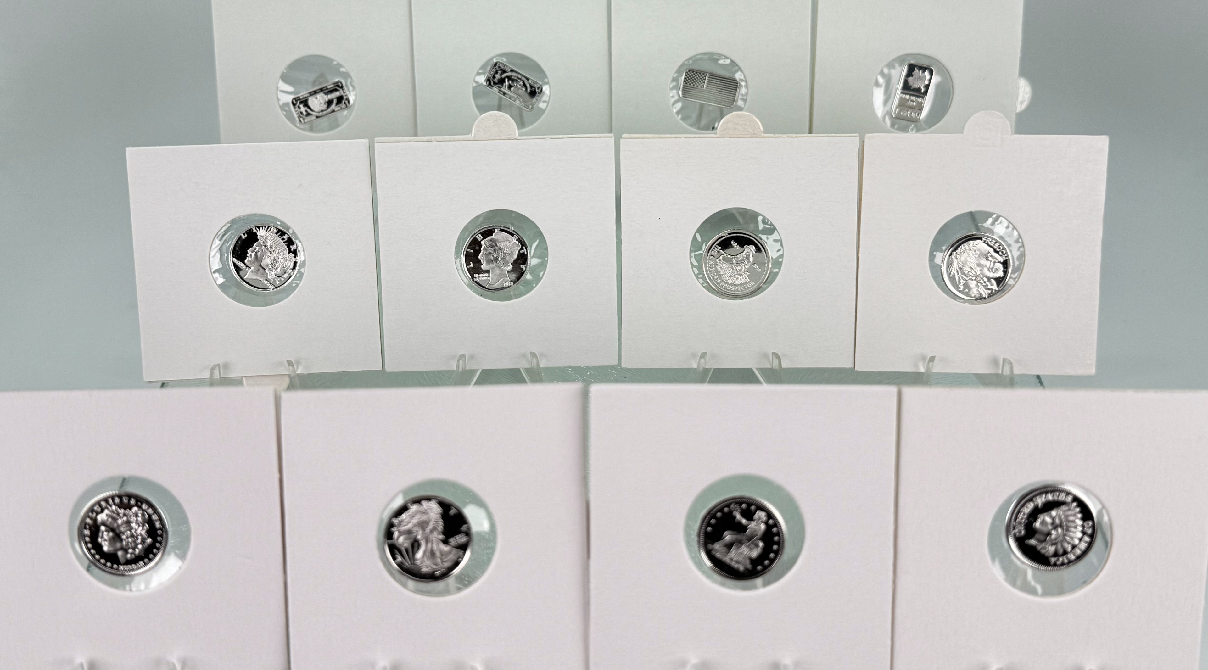 Silver Art Bars & Rounds * 12-Piece Lot * 1-Gram ea. * Fine .999 Silver Bullion