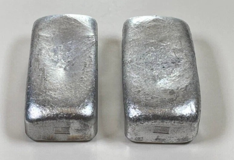 Aluminum Bars * Loaf Style Ingots * Two Bar Lot * 99.9 Bullion * Smooth Finish