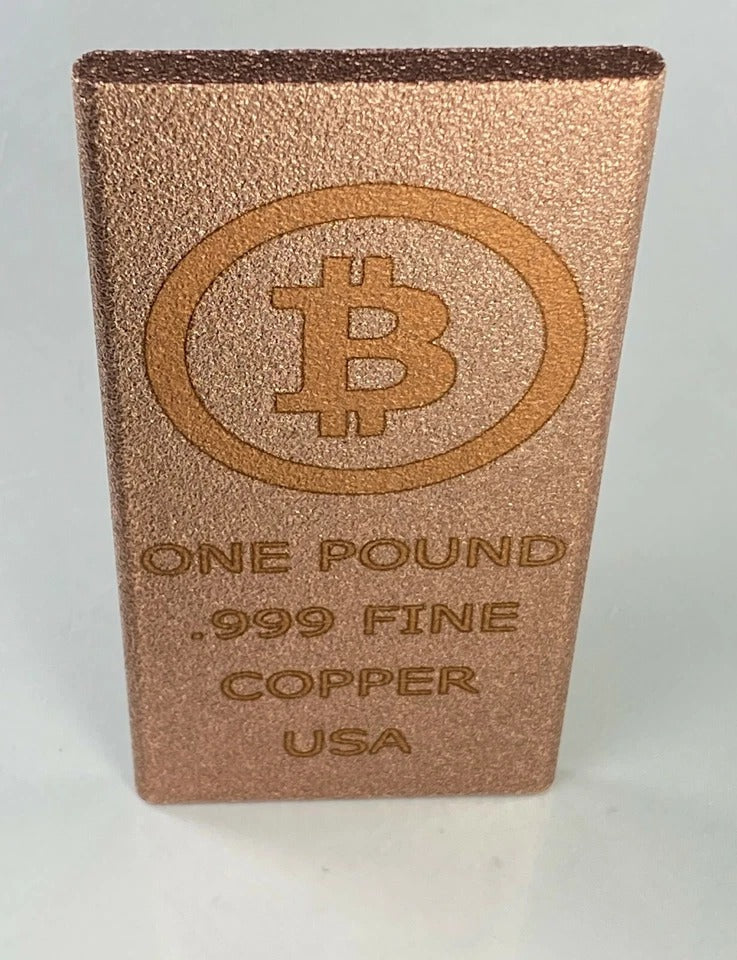 Copper Bitcoin Art Bar * One Pound .999 Fine Bullion * Sand Blasted Finish