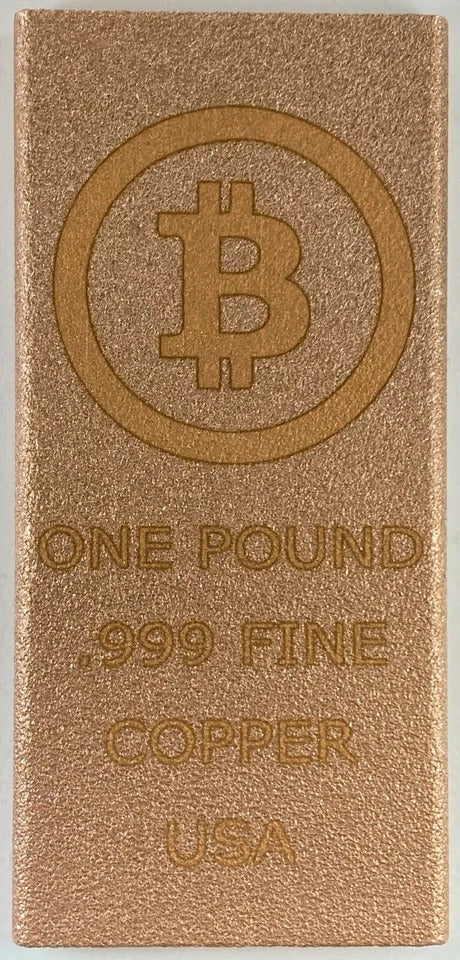 Copper Bitcoin Art Bar * One Pound .999 Fine Bullion * Sand Blasted Finish