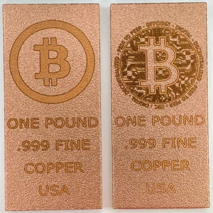 Copper Art Bars * 1 Lb. Each * Fine .999 Bullion * Lot of Two Bitcoin Logo Bars