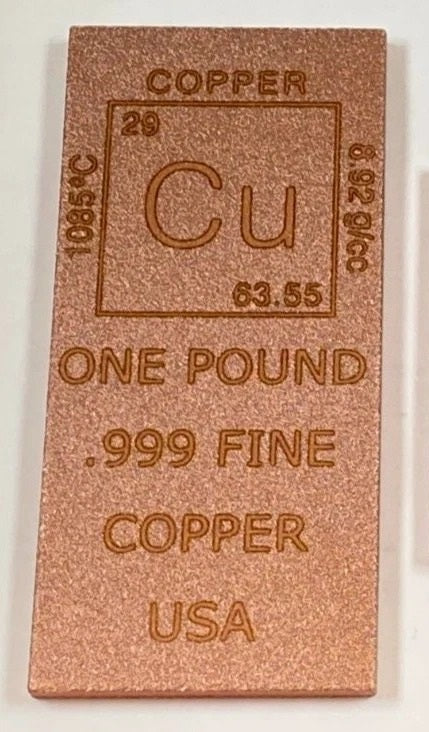 Copper Elemental Art Bar * One Pound Fine Bullion * Sand Blasted * Square Edges