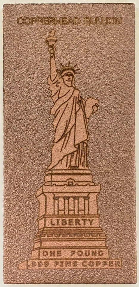 Copperhead Bullion Art Bar * 1Lb. Fine .999 Copper Bullion * Statue of Liberty