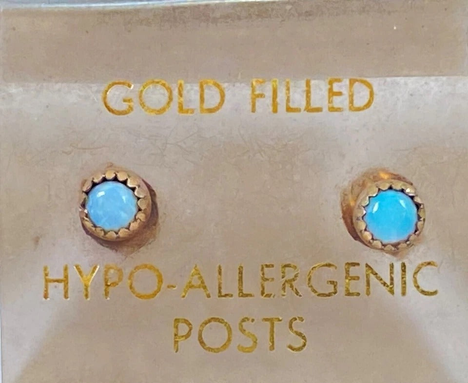 Gold Filled Fiery Opal Studs * Vintage 1980's New Old Stock * Hypoallergenic