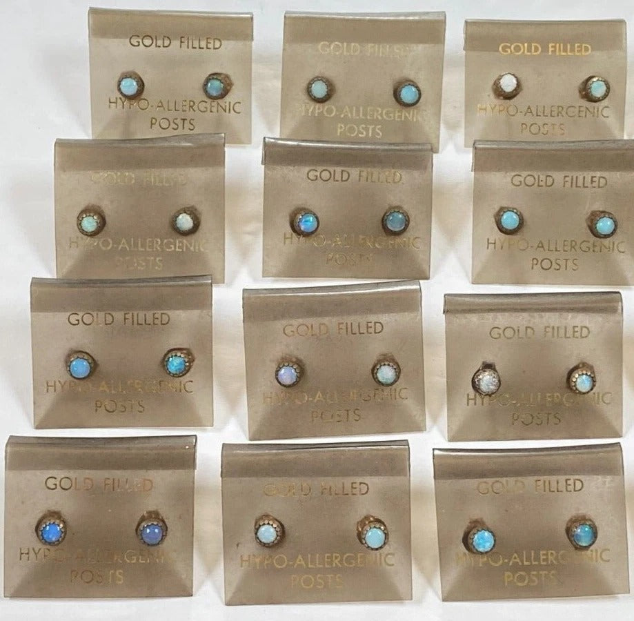 Gold Filled Fiery Opal Studs * Vintage 1980's New Old Stock * Hypoallergenic
