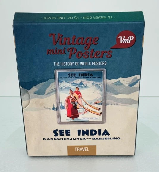 Niue 2015 $1 Vintage Mini Posters “See India” – JVP & PAMP 1/2 Oz Pure Silver Bar