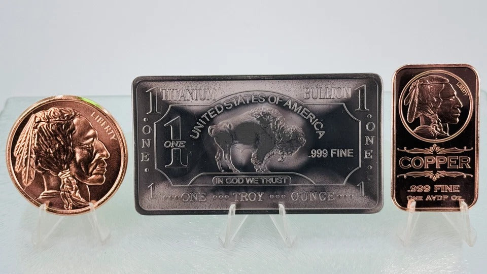Titanium & Copper * Native American Art Bars & Coin * 3-Piece Set * Minted in USA