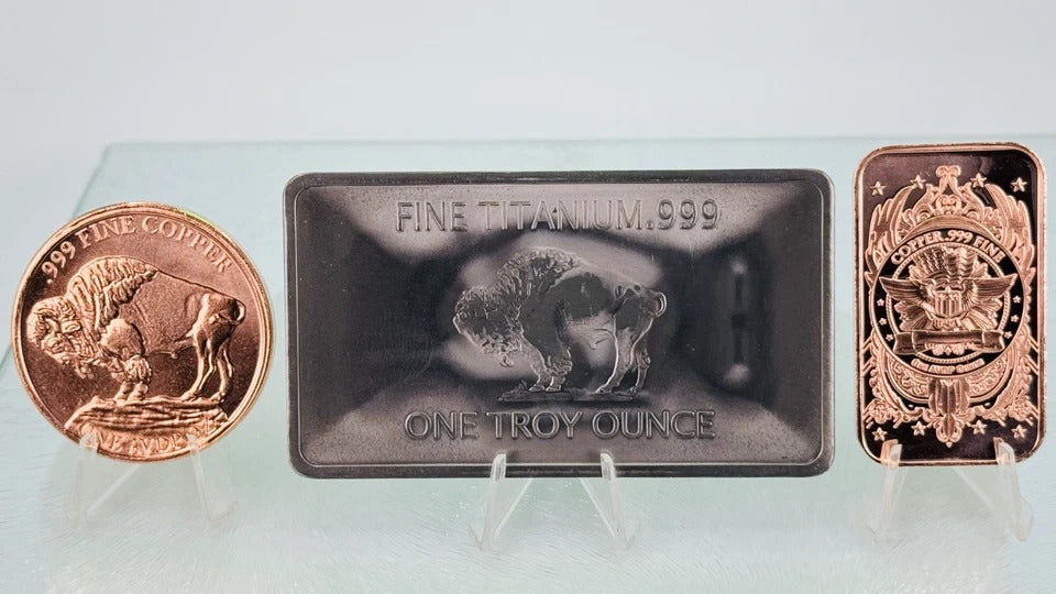 Titanium & Copper * Native American Art Bars & Coin * 3-Piece Set * Minted in USA