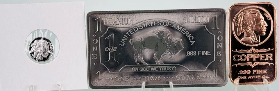 Silver, Titanium, Copper * Native American Art Bars & Coin * Three-Piece Set